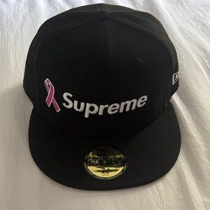 Supreme Black Hat with Pink Logo